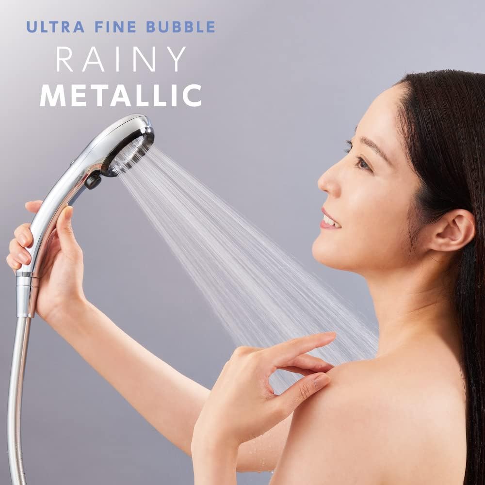 SANEI FB Shower Head Rainy Metallic Ultra Fine Bubble Ultra Fine Water Flow Hand Stop Water Saving Made in Japan PS3136-81XA-CDP Silver Plated