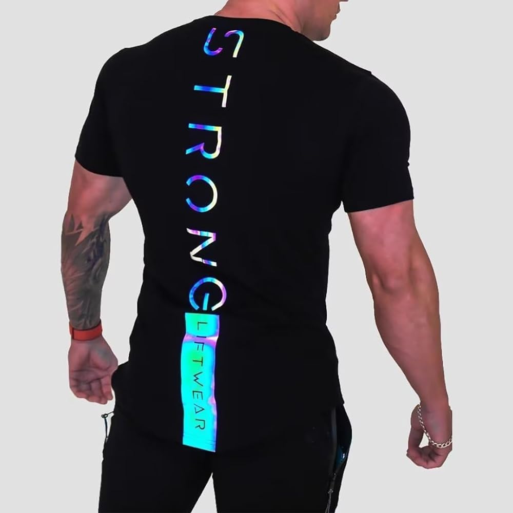 [NORRA] Gym T-Shirt, Stretch, Short Sleeve, Slim Fit, Training, Muscle Training, Sports, Stylish, Men's, Quick Drying, Sweat Absorbent, Casual, Active T-Shirt, Wear, Fashion, Reflective Men's T-Shirt