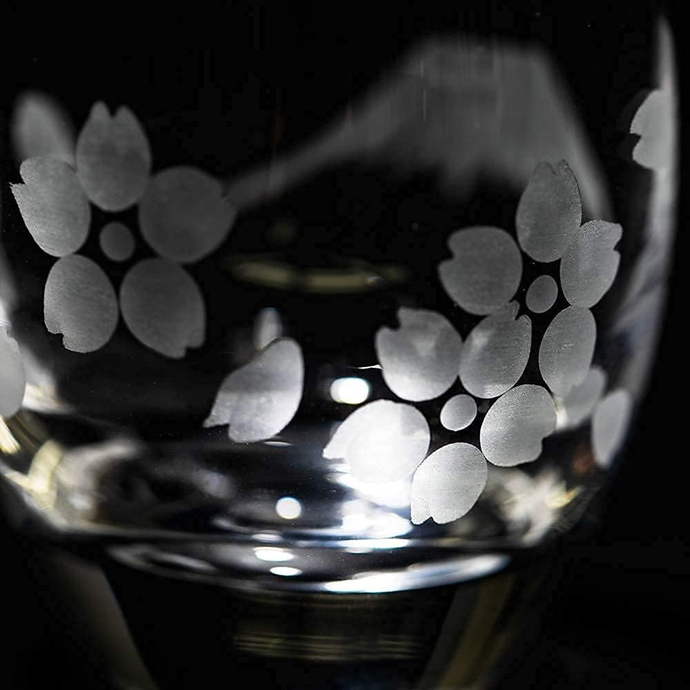 [Taimuro Kobo Official] Edo Kiriko Mt. Fuji with Cranes and Cherry Blossoms Cold Sake Glasses Pair TB0050-32/0050-33 Comes in a Presentation Box Made in Japan