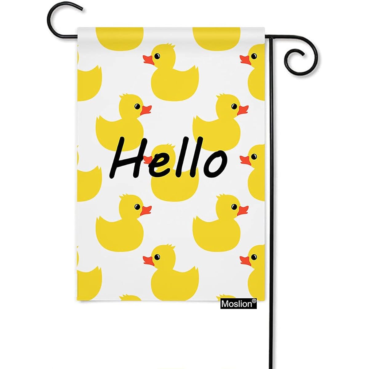 Moslion Hello Duck Garden Flag, Double Sided Duck Toy for Baby Shower Kids Cute Animal Yard Flags 12.5x18inch Burlap Banner Home Decoration Outdoor Villa