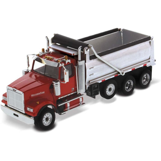 Diecast Masters Western Star 4900 SFFA Silver Plated Dump with Lift Axle | Real Dump Truck Specification | 1:50 Scale Model Semi Truck | Diecast Masters 71067 Diecast Model