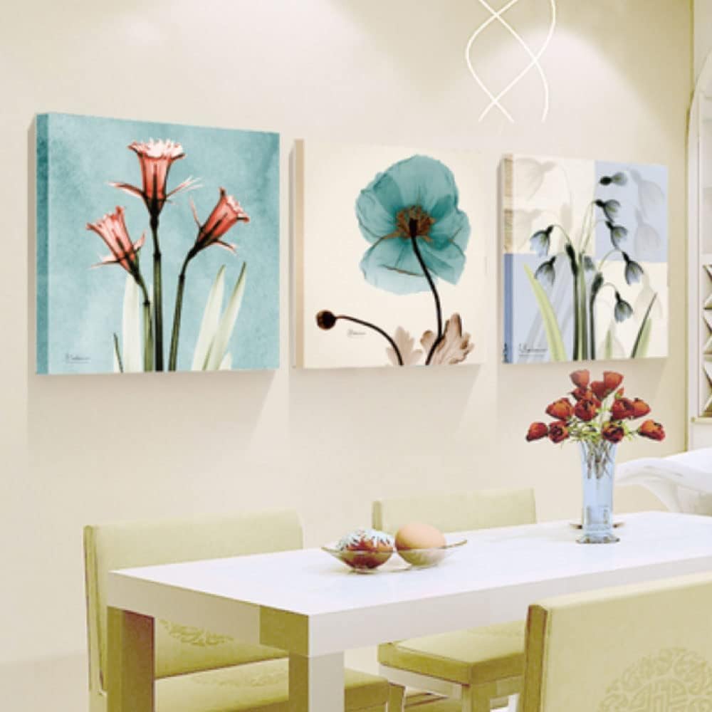 MIKEART Set of 3 Art Panel Art Interior Poster Stylish Wall Hanging Leaf Flower Green Feng Shui Painting Entrance Bedroom Living Room Toilet Hospital School Store Opening Present with Clasp (M, E)