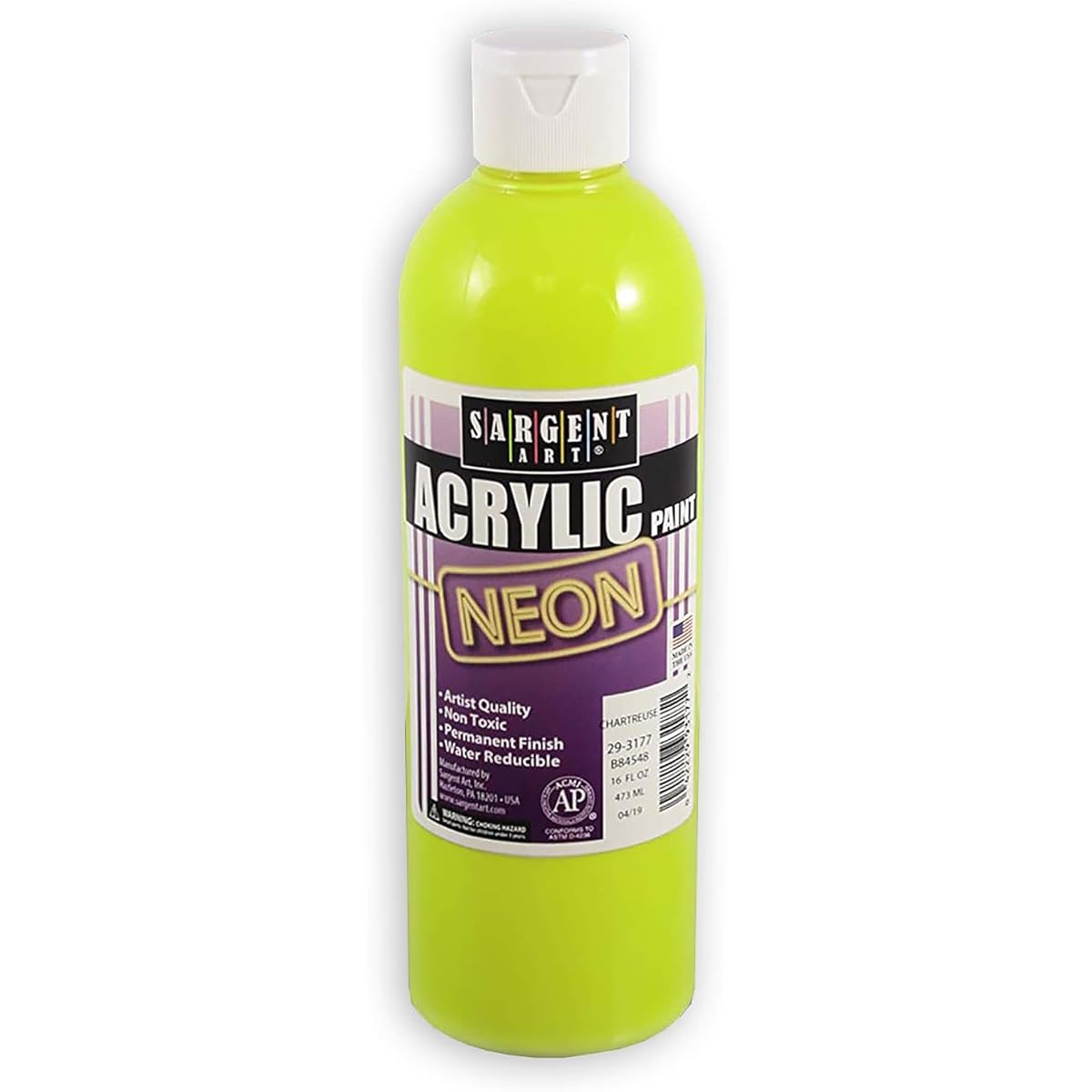 Sargent Art 29-3177 16oz Neon Acrylic Paint, Chartreuse