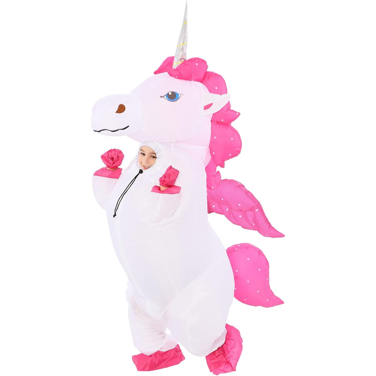GOPRIME Uni Winged Unicorn Costume for Kids 4-6 Inflatable Halloween Costume for Boys and Girls (White)