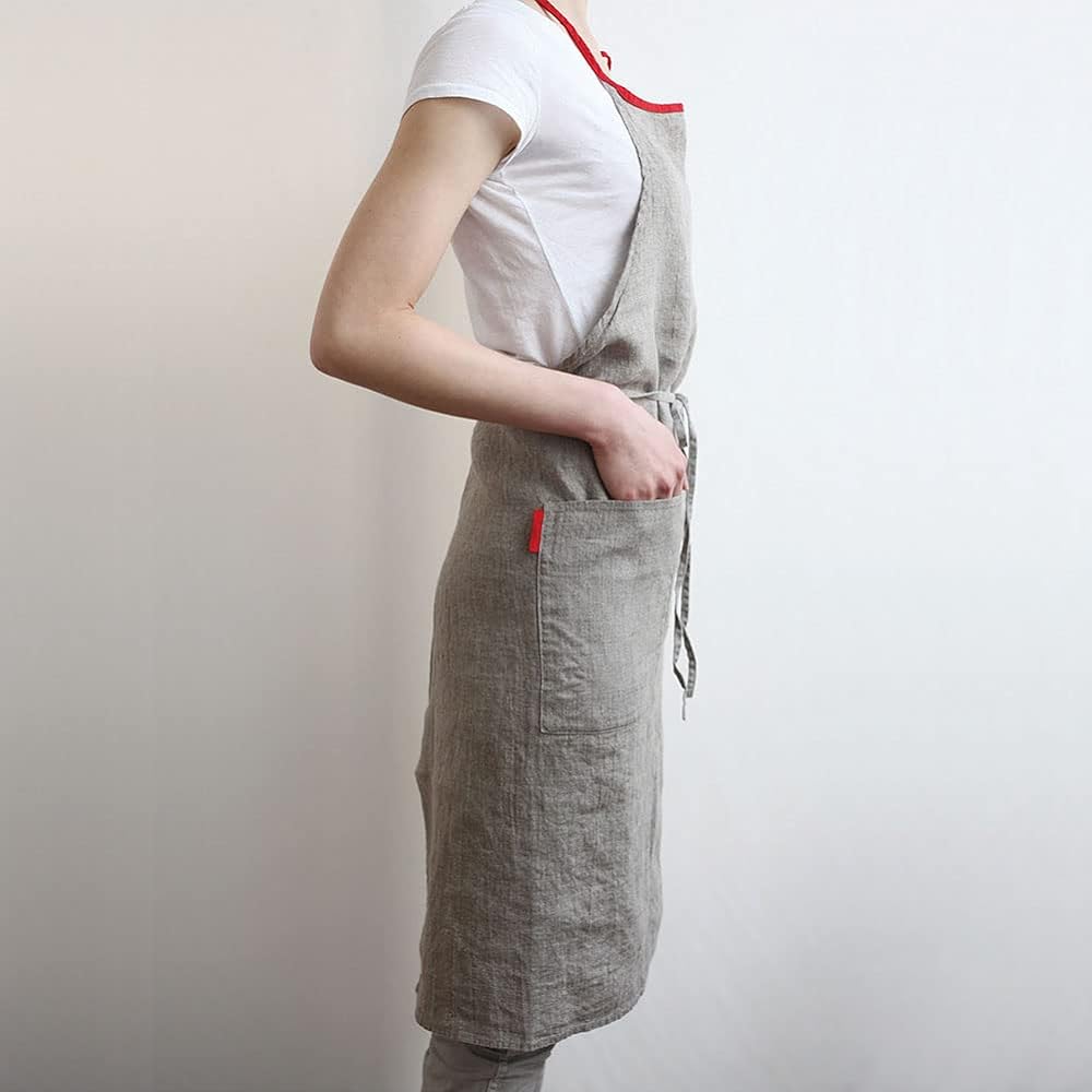 [Lino Elina] Lino e Lina Apron Full Apron Mila A203 Flux/Red Women's Men's Kitchen Plain Linen Hemp Simple Long Length