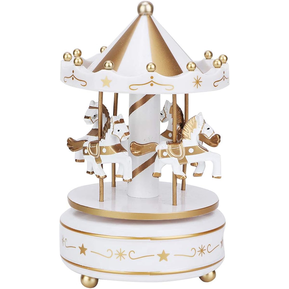 Tyenaza Carousel Music Box Carousel Cake Topper Horse Music Box Merry-Go-Round Music Box Carousel Gift Christmas Wedding Birthday Gift Decoration (White)