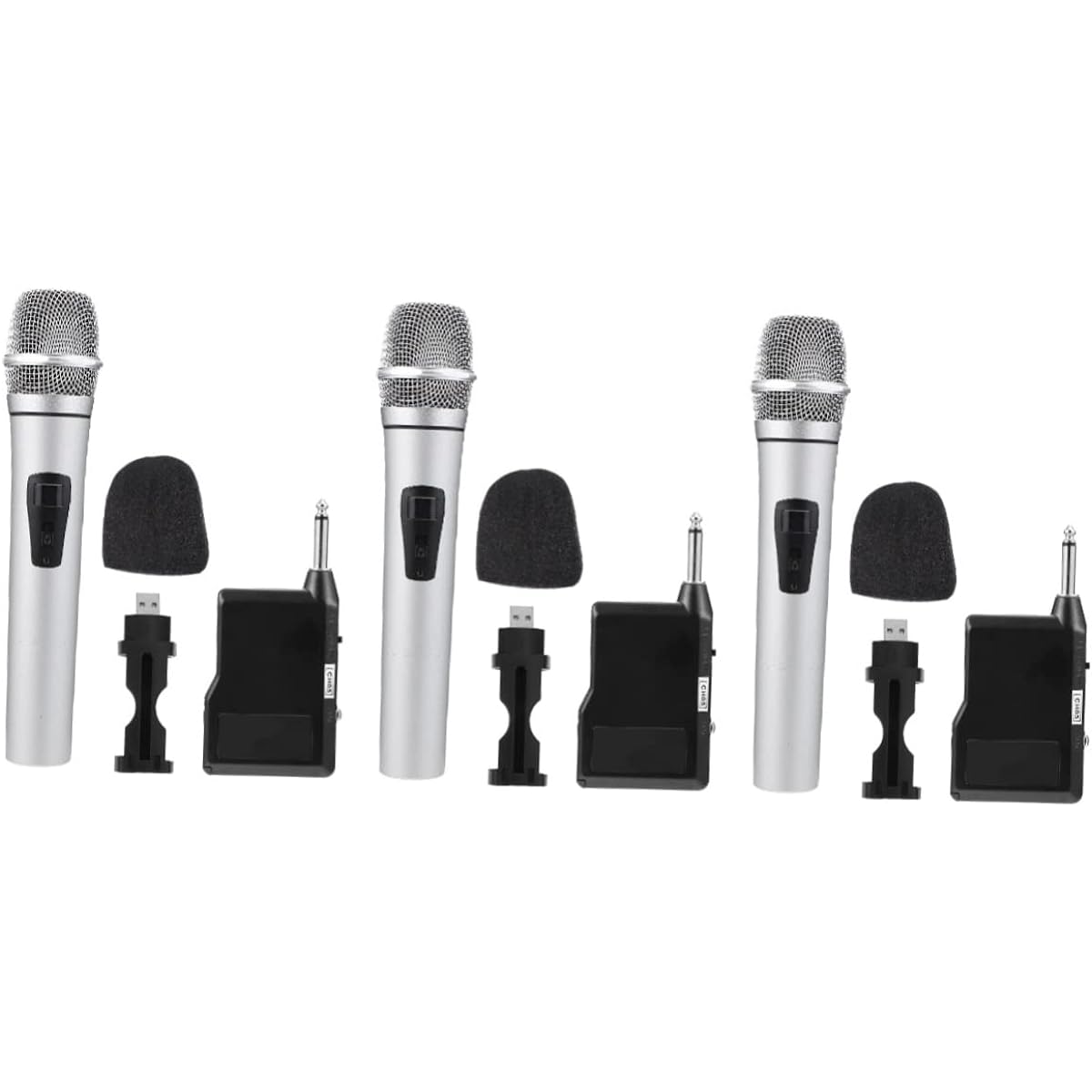 SEWACC 3pcs Handheld Singing Output for Play Karaoke Cordless Professional No Amplifier Silver Streaming Receiver or Hand Universal Home Laptop Business Practical