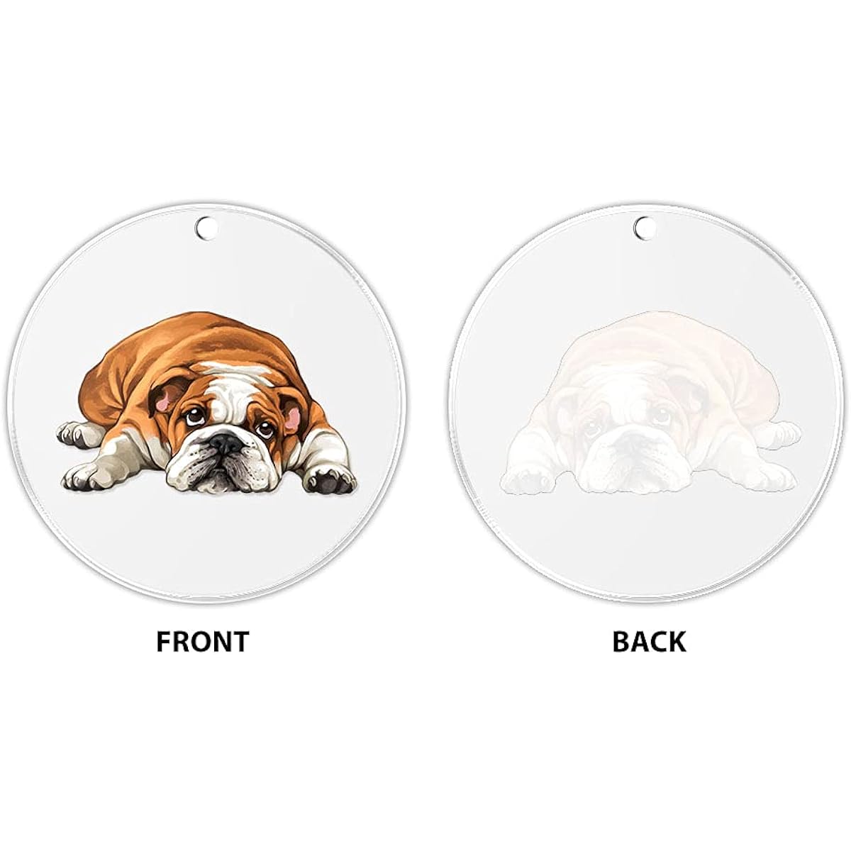 WIRESTER Hanging Ornaments for Christmas Tree Holiday Party Car Home Office Decor Large 3" Acrylic Ready to Hang Ornament - English Bulldog Lying Down Looking Up