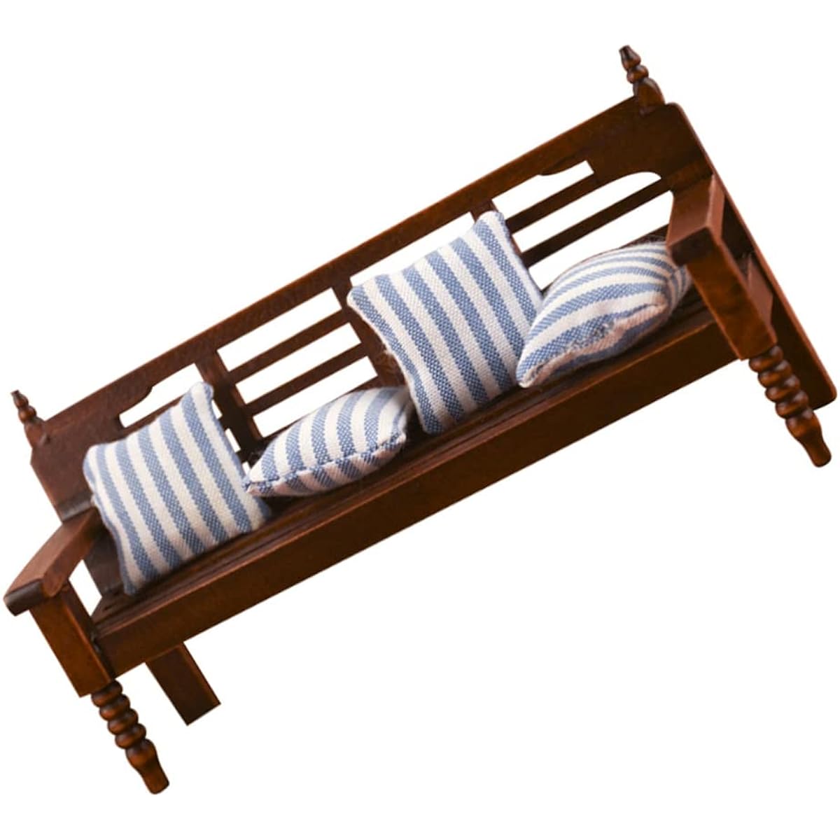 Kisangel 1 Set Miniature Park Bench with 4 Cushions Dollhouse Miniature Bench Couch Mini Dollhouse Furniture Home Decoration Gift