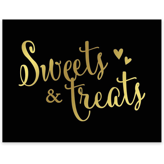 Andaz Press Wedding Party Signs Black & Metallic Gold Ink 8.5x11 Inch Sweets & Treats Dessert Table Sign 1 Pack Not Gold Foil No Frame