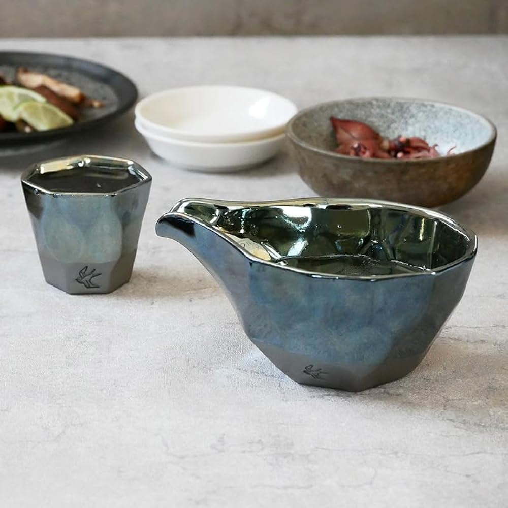 EAST table Single mouth sake cup Tsubame Kobo Platinum Blue 290cc Made in Japan Microwave safe Dishwasher safe 89-011