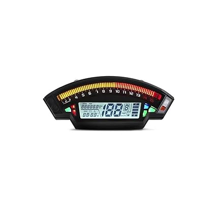 LED Indicator Odometer Fits 1 2 4 Cylinder Engine 199km/h Speedometer LCD Digital Dashboard Odometer 6 Gear Motorcycle 15000RPM Rev Counter (Color : Gauge and Sensor)