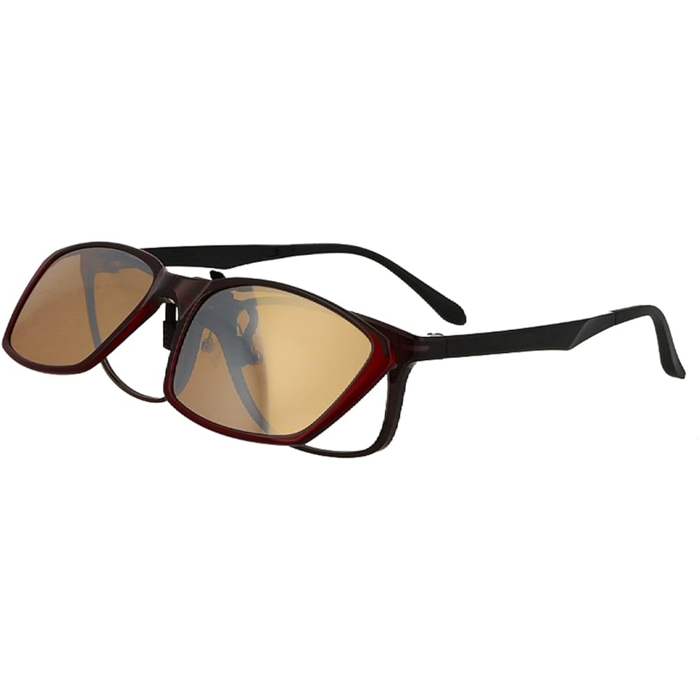 HUG OZAWA GR-009C Red green glass Instant sunglasses Foldable clip-on sunglasses Polarized lenses GR-009C Red Lens: Brown + Silver mirror