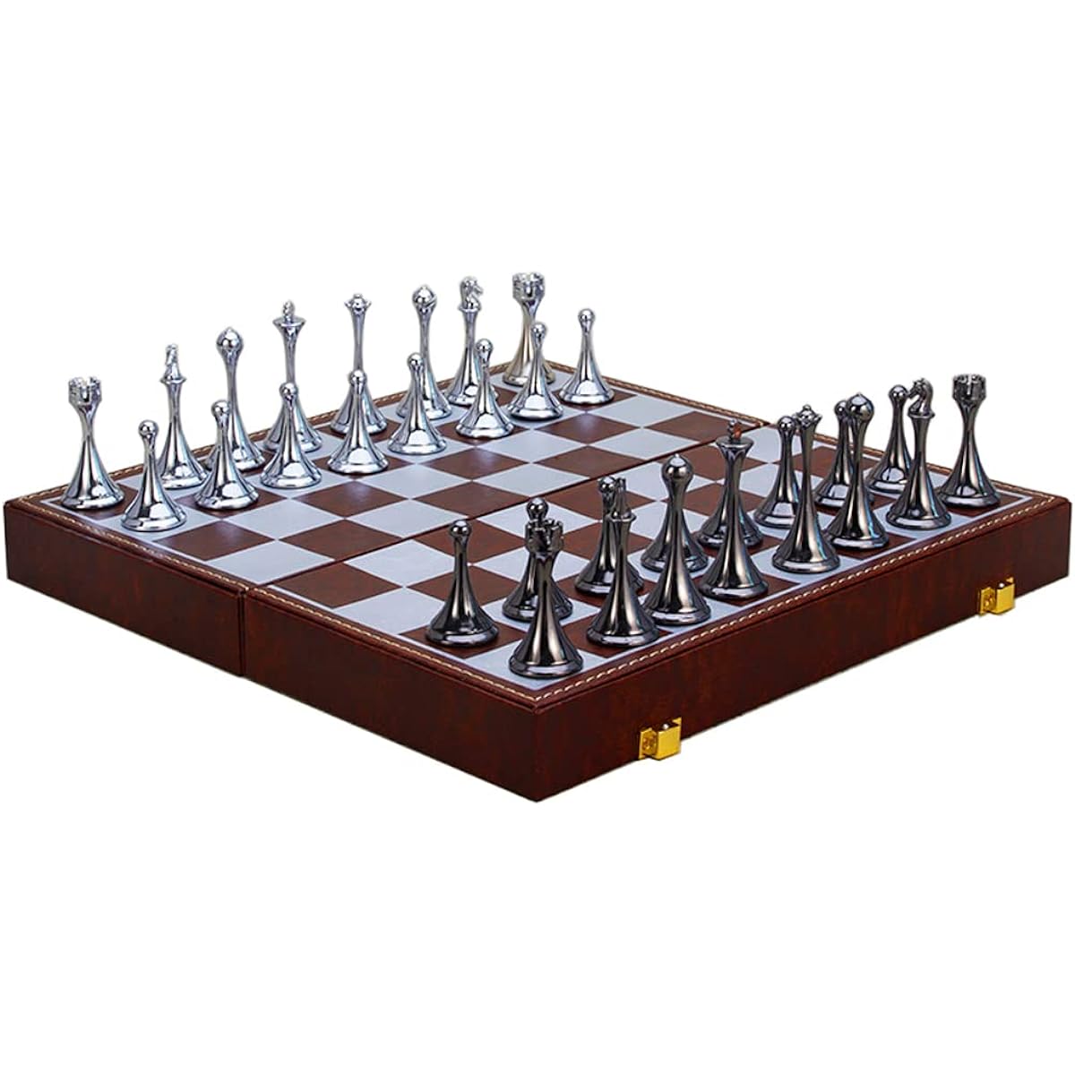 Chess Set, Magnetic Travel Chess Set, Large Metal Deluxe Chess Retro Alloy Adult Board Game Portable Wooden Box Storage Foldable Chess Set, F