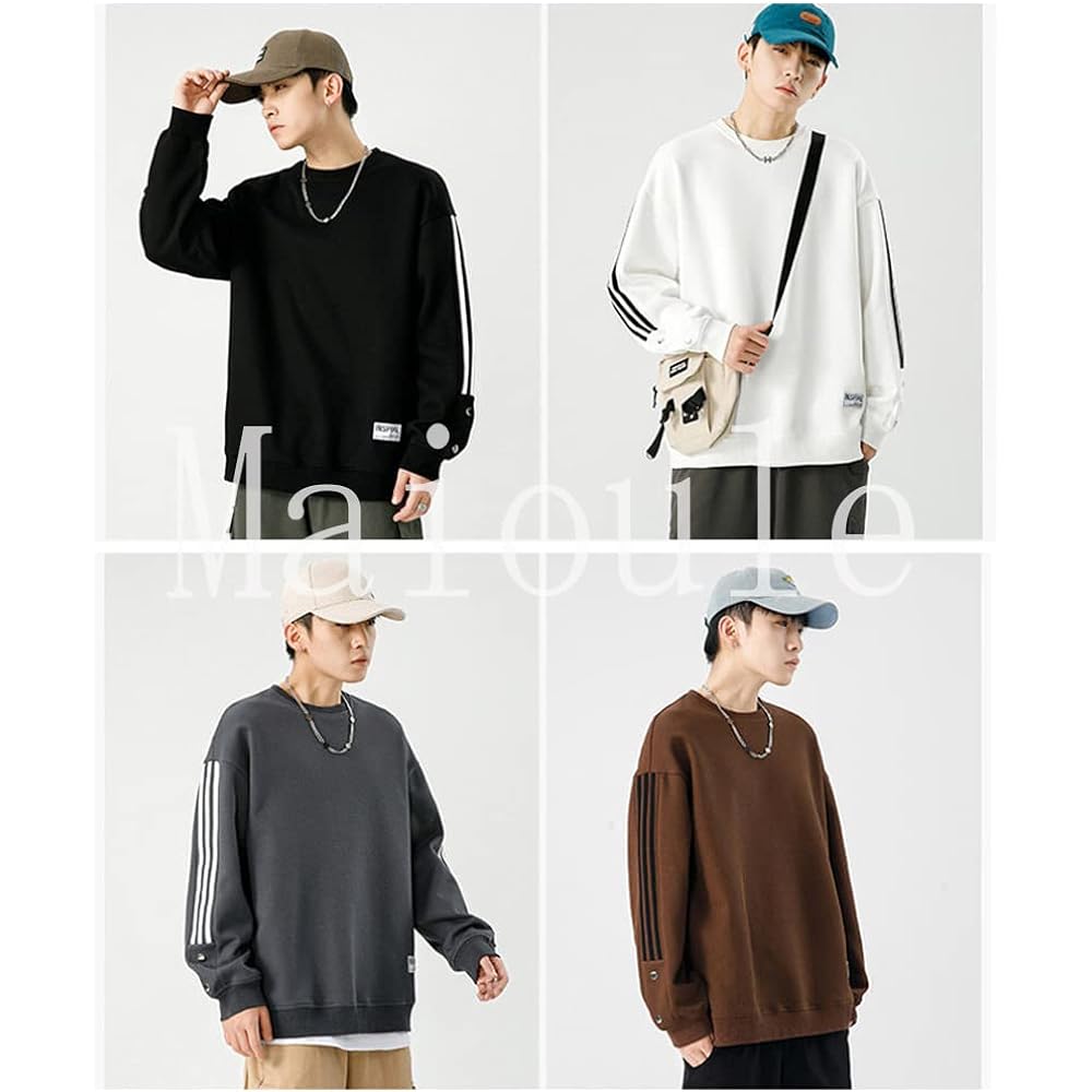 [Maioule] Men's Sweatshirt, Thin, Plain, Stylish, Sweatshirt, T-shirt, Long Sleeve, Pullover, Spring, Autumn, Winter, Loose Casual, Round Neck, Soft, Light, 4 Colors M-2XL WY03