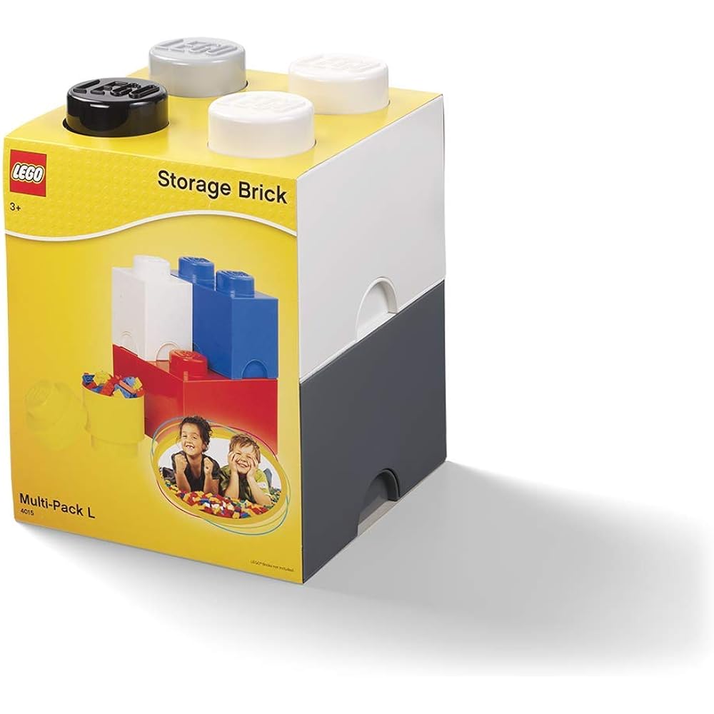 Room Copenhagen LEGO Storage Brick Multipack Four Pieces Mixed Medium Stone Gray/White/Dark Stone Gray/Black 40150003 Stackable