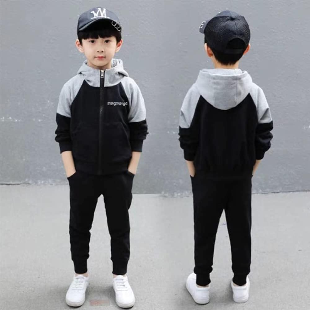 YNICEY Kids Boys Jersey Top and Bottom Set Hoodie Long Pants Hooded Spring/Autumn Children's Clothes Sweat Setup Simple Athletic Wear Sportswear Casual 120-160cm