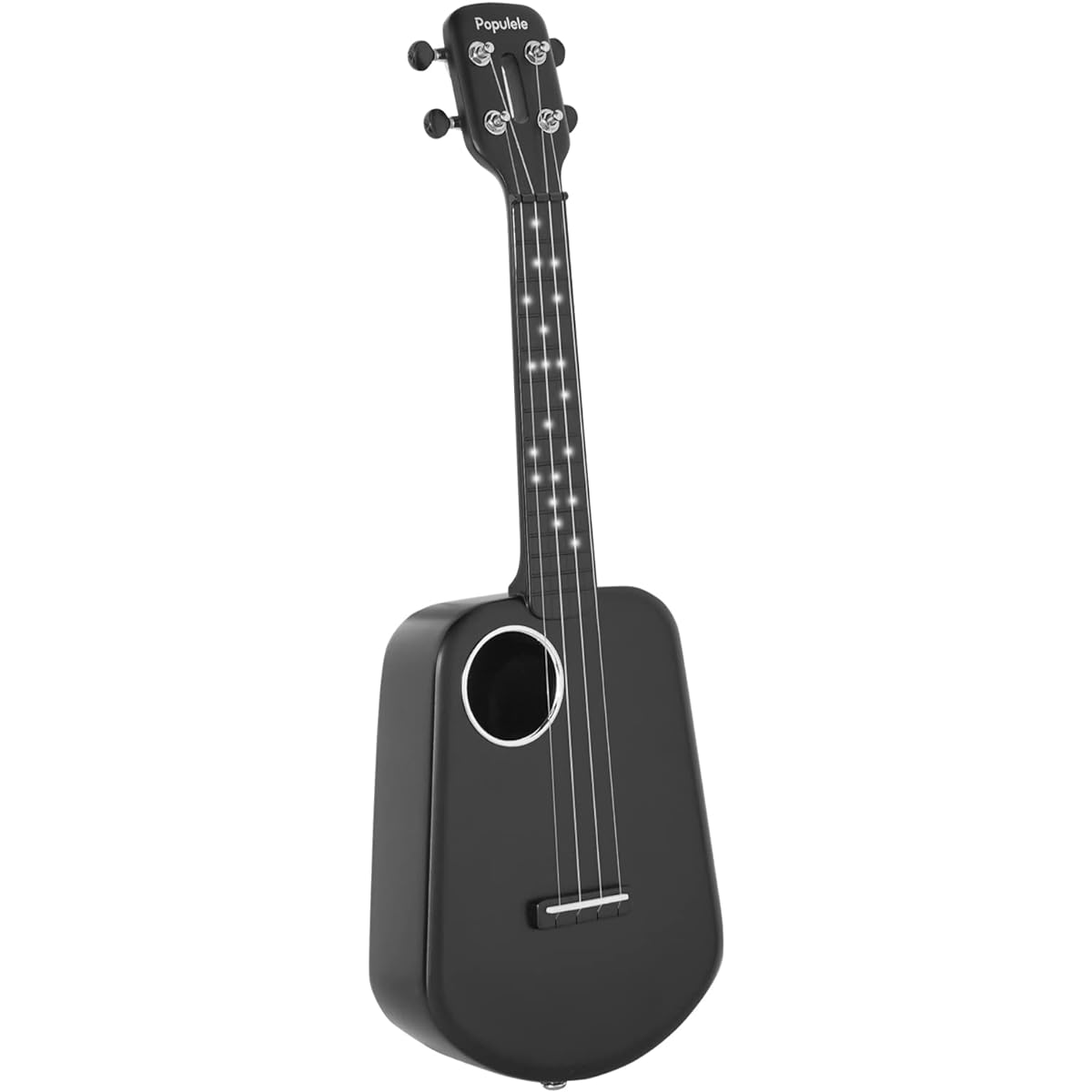 POPULELE Concert Ukulele Total Length 23 Inches All Carbon Fiber Nylon Strings LED Smart APP Control Beginner Ukulele Matte Texture Black Beginner String Instrument