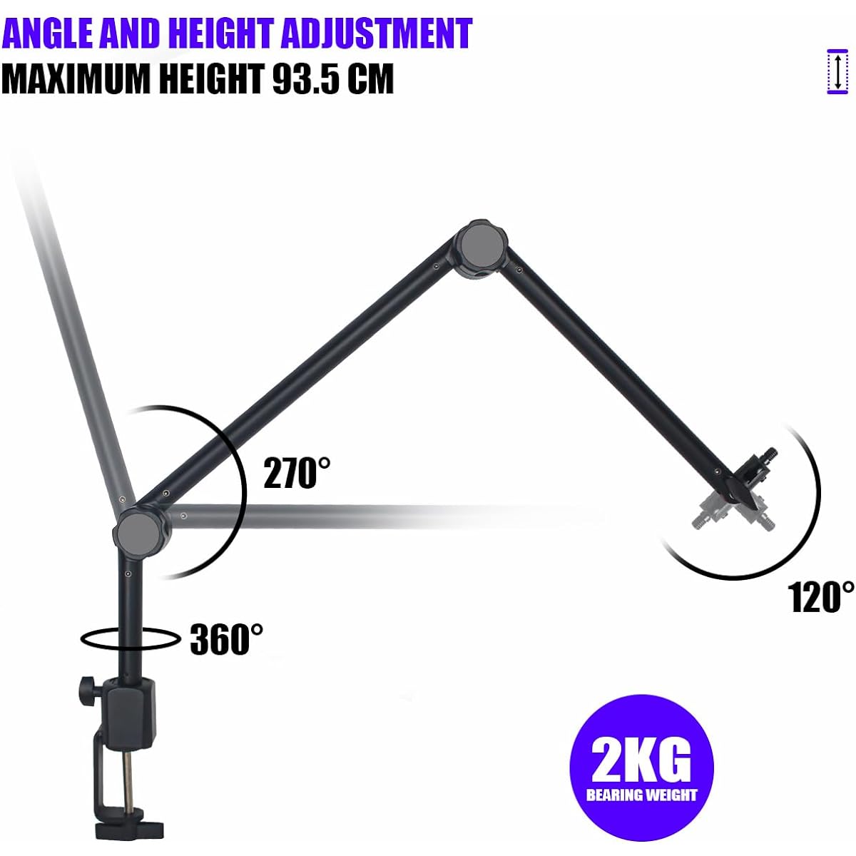 Micfuns ST1 Microphone Stand Arm Holder Boom Desk Arm Microphone Holder with Microphone Upgrade Clip Compatible with 2kg Microphone