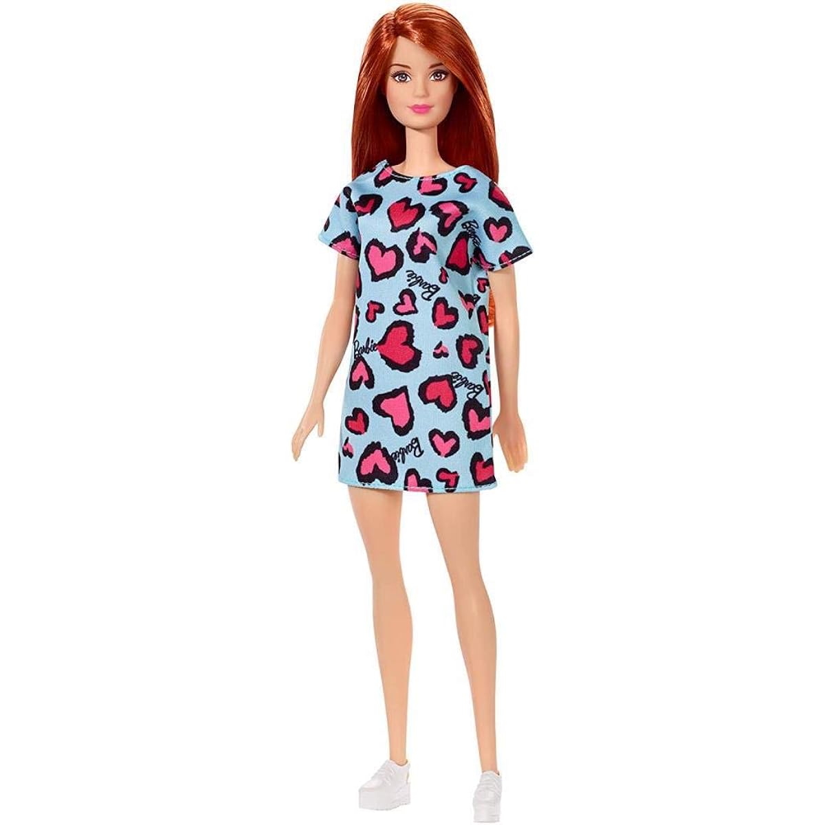 Barbie Doll with Red Hair Wearing a Yellow and Purple Heart Print Dress and Platform Sneakers Ages 3-7 Model: GHW48