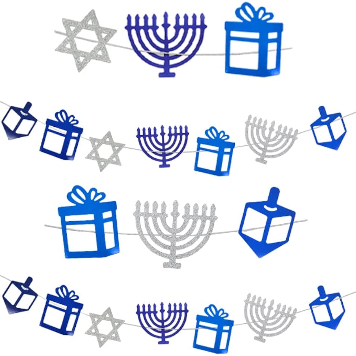 Silver Hanukkah Glitter Garland Decorations Menorah Dreidel Gifts Star of David Decorations Party Favors (Single)