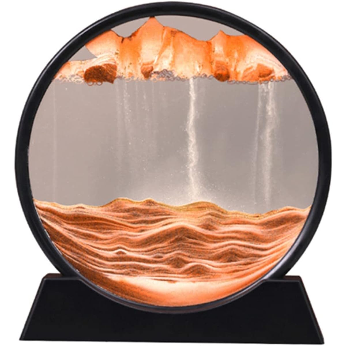 OUKEYI 7" 3D Moving Sand Art Picture Decoration Yellow Deep Ocean Sand Scenery Liquid Movement Round Glass Movable Sand Painting Relaxing Gift Living Room Decor/Toys for Adults and Kids