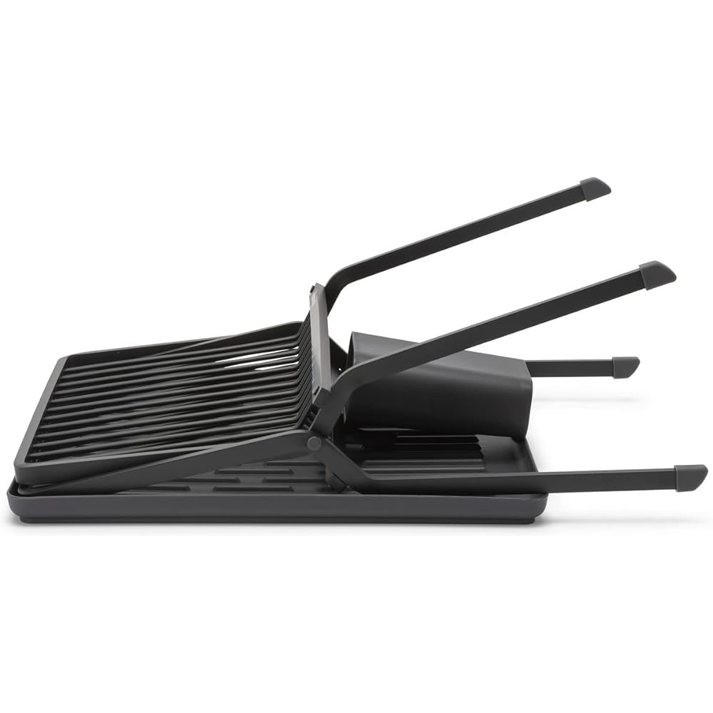 Brabantia Foldable Dish Drying Rack Drainer Basket with Cutlery & Tray Dark Gray 139406
