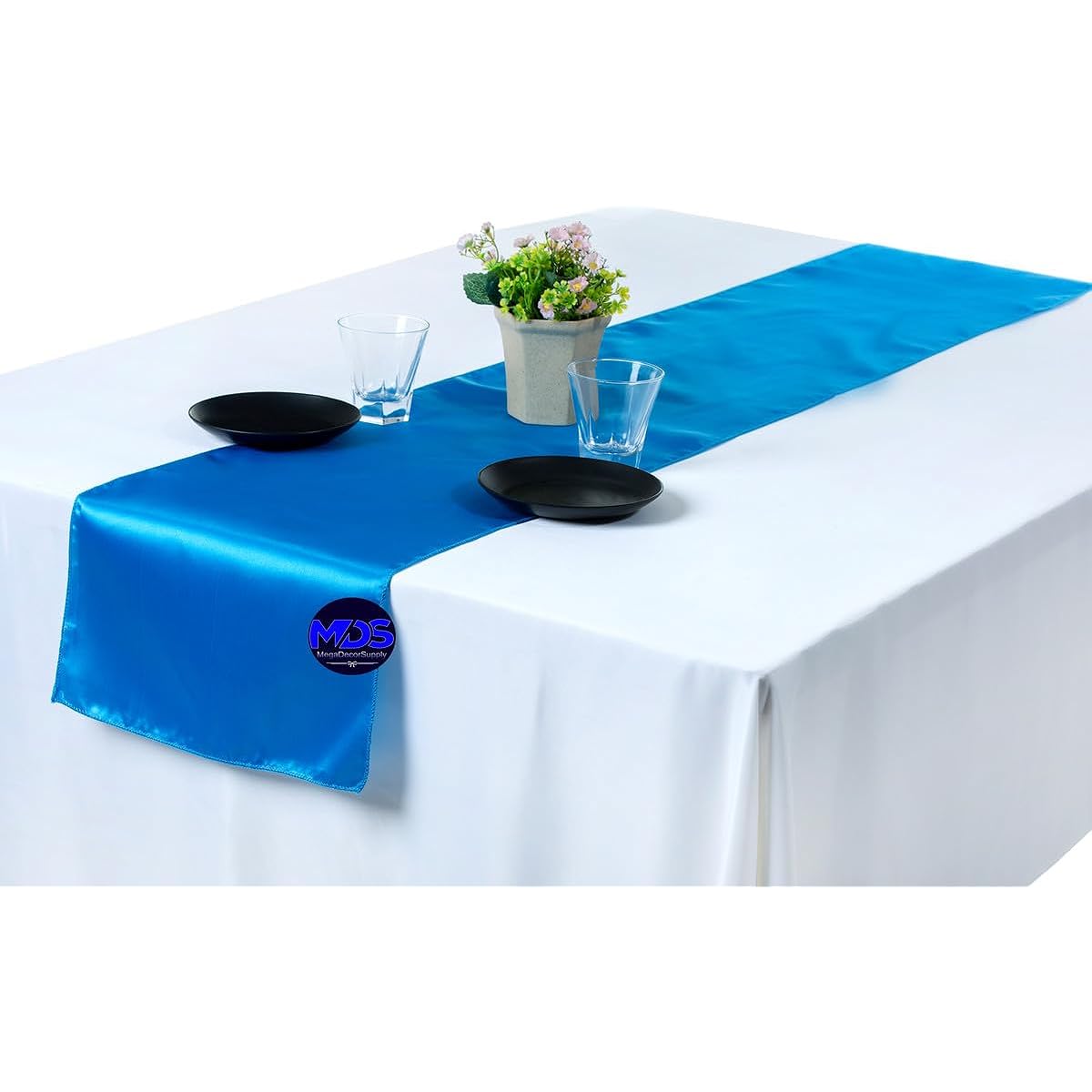 mds 20 Pack Wedding 12 x 108 Inch Satin Table Runners for Wedding Banquet Decorations Baby Blue 20 Blue 20_satin runne_ Blue