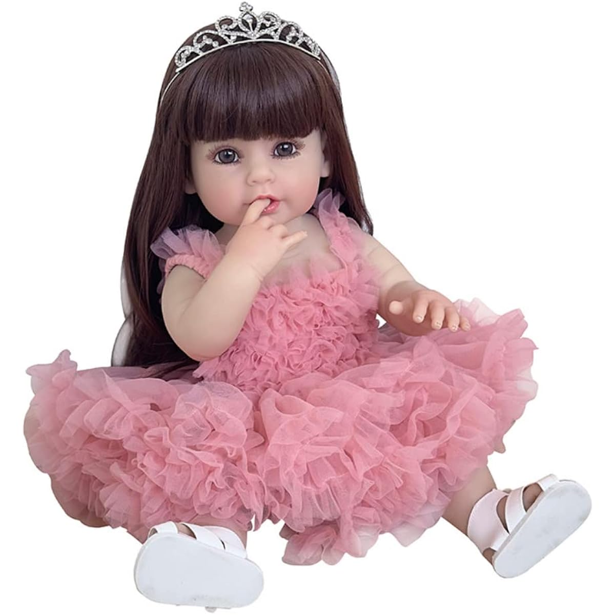 LONIAN Reborn 22" 55cm Full Body Silicone Reborn Princess Toddler Girl Doll with Hand Detailing and Painted Rooted Hair (Blue Eyes, Pink)