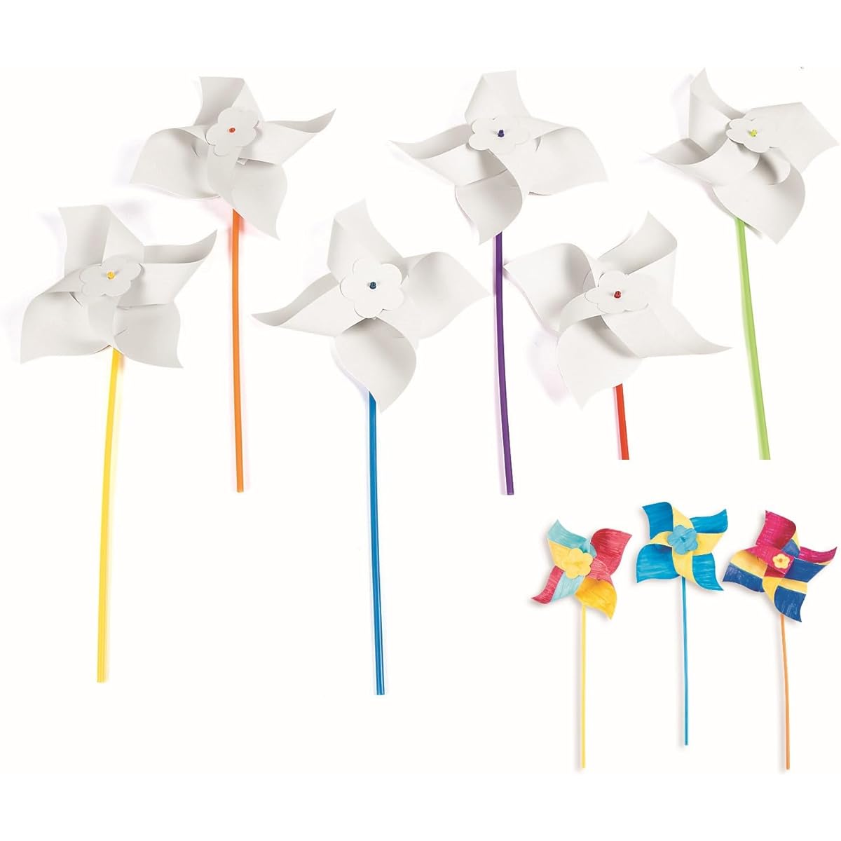 Fun Express DIY Jumbo Windmills - Set of 24 White Windmills - Color Your Own Crafts - Great for Summer, 4th of July, and Classroom Art Activities