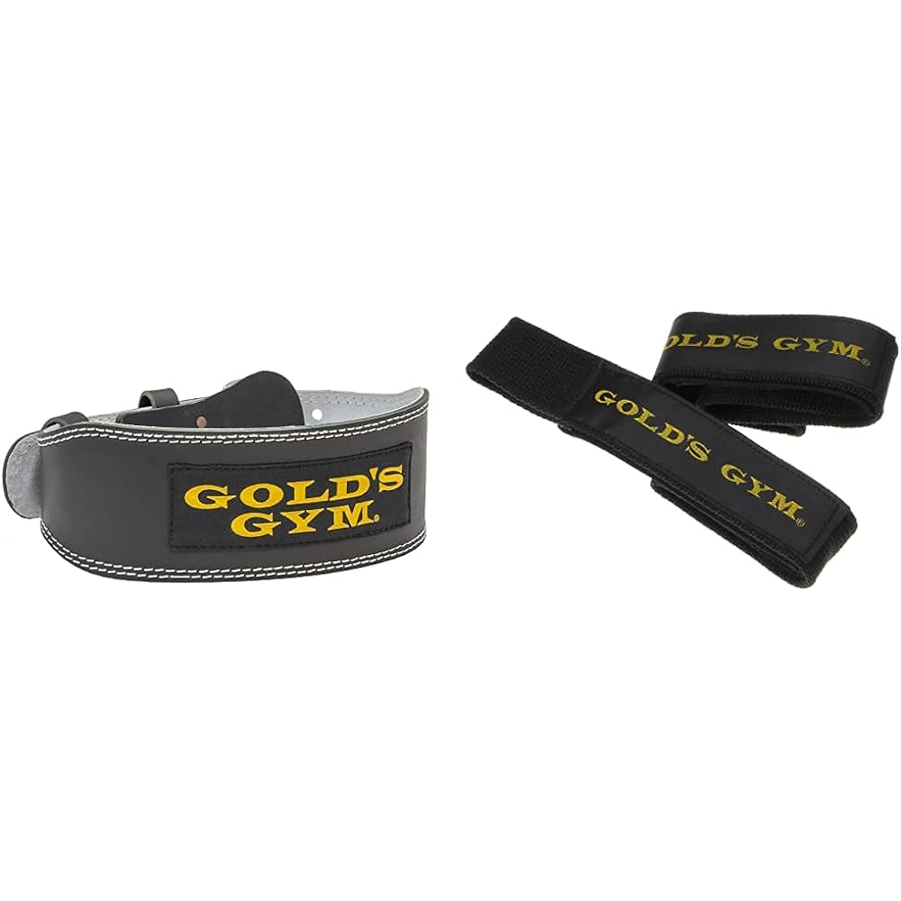GOLD`S GYM Black Leather Belt G3368 [Beginner to Intermediate] Comes with back pad, lower back and core support, squat, bench press, seated rowing, lat pulldown [Gold Gym genuine product, Gold Gym Trainer favorite] Training belt