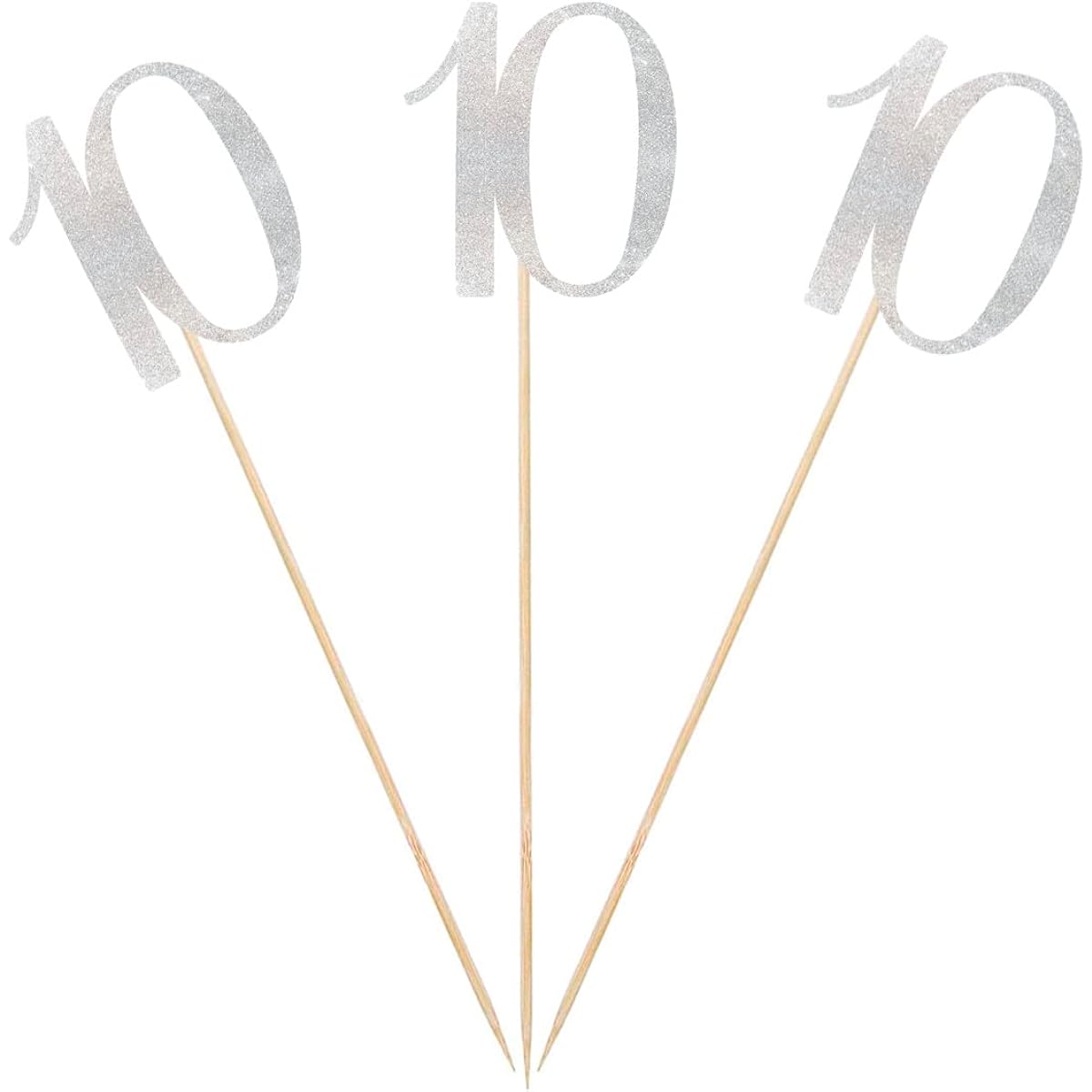 Silver Glitter 10th Birthday Centerpiece Sticks - Pack of 12 Number 10 Table Toppers Anniversary Party Decorations