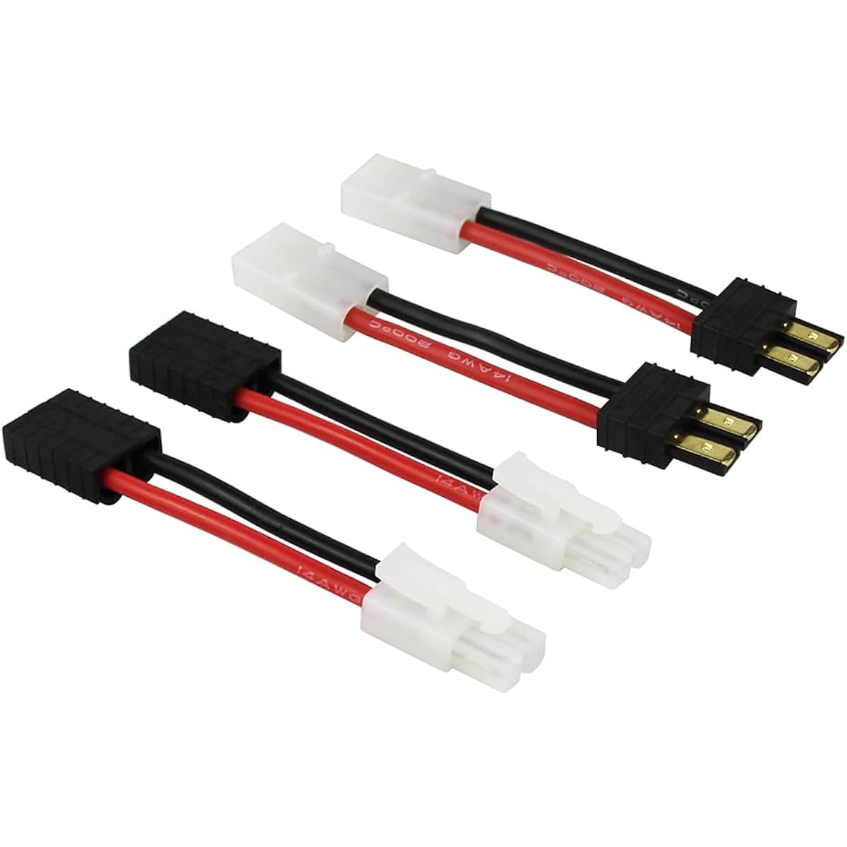 rflaueo 4pcs TRX to Tamiya Male Female RC Connector Adapter 14awg with 2" Wire (E46-4)