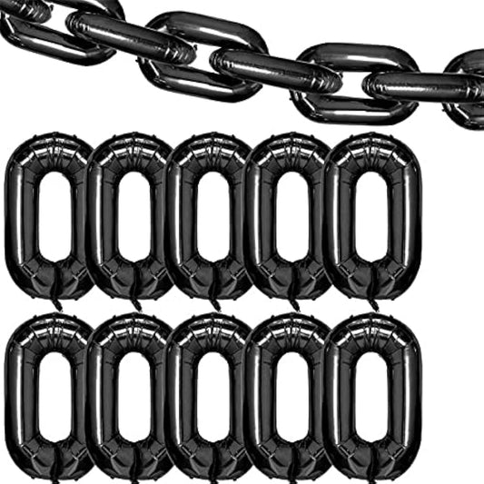 10pcs 40" Foil Chain Balloons Link Giant Link Chain Balloons 80s 90s Hip Hop Theme for Birthday Wedding Graduation (Black)