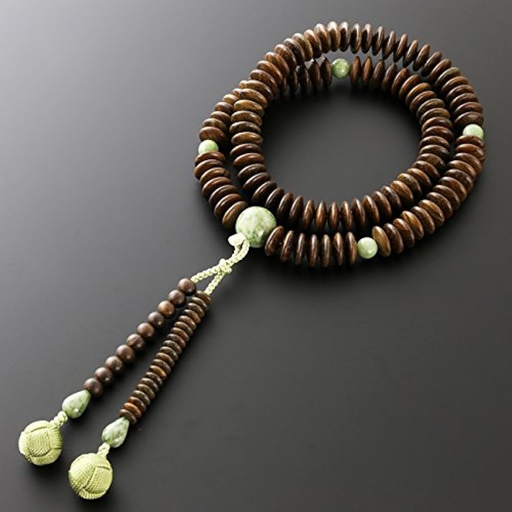 Kyoto Buddhist Altar Hayashi Prayer Beads Tendai Sect Green Sandalwood Dokzan Beads (for Men) Official Ceremony [Bead Bag Set] SM-086 Kyoto Prayer Beads