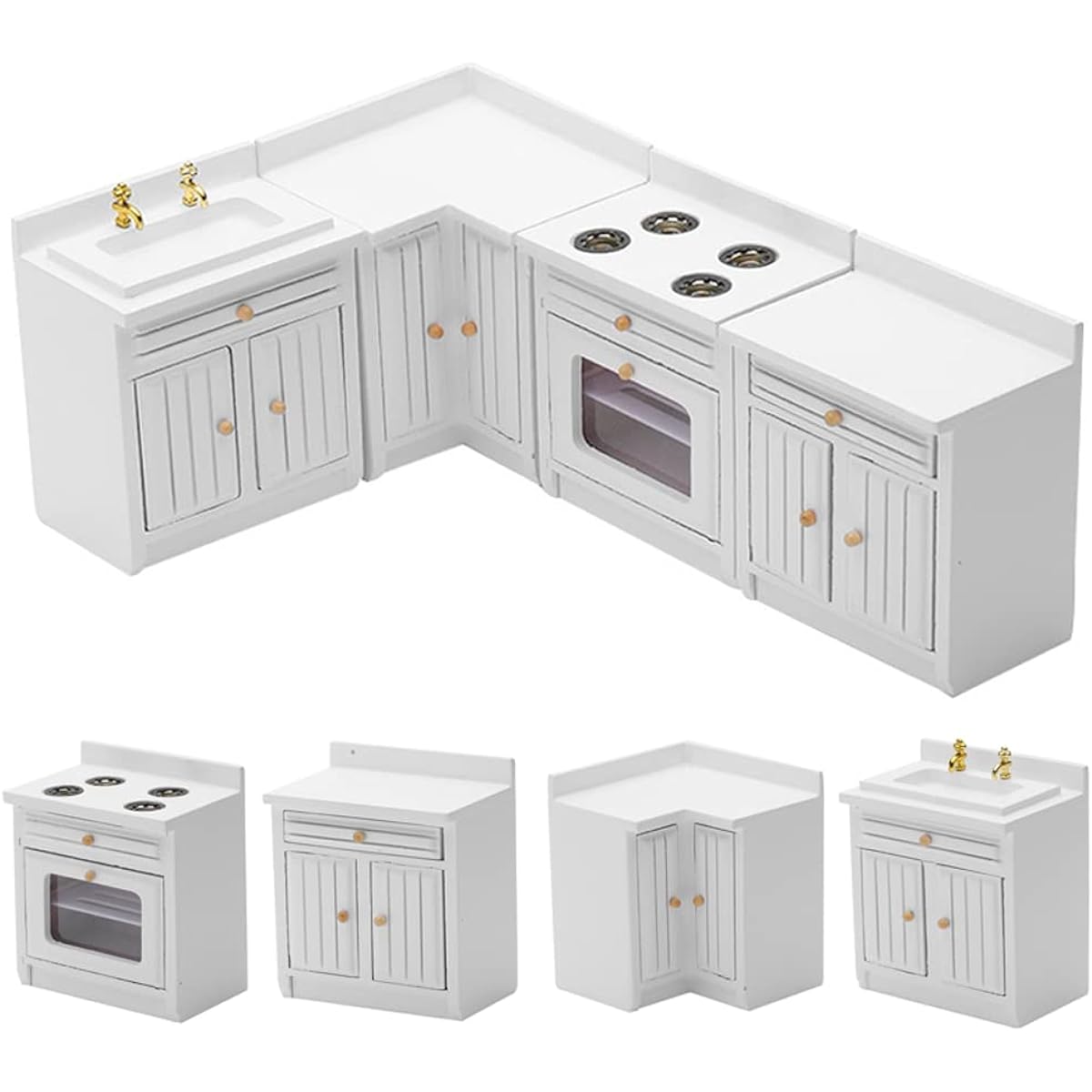 Wooden Dollhouse Miniature Furniture Kitchen Play Cabinet Refrigerator Set Freely Mix and Match 1/12 Scale
