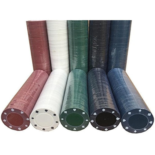 500 x POKER ROULETTE CASINO CHIPS - SUITED DESIGNS IN 5 COLOURS