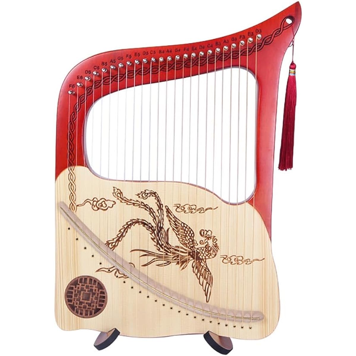 WowZza Lyra Harp 24 Strings Small Harp for Beginners Solid Wood Instrument Professional Stringed Instrument Wooden/Red