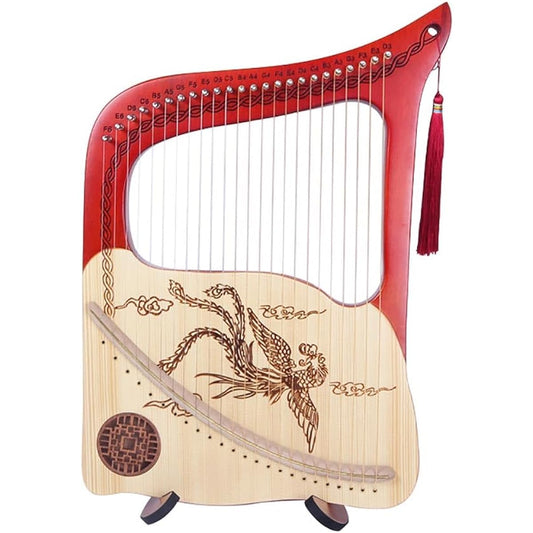 WowZza Lyra Harp 24 Strings Small Harp for Beginners Solid Wood Instrument Professional Stringed Instrument Wooden/Red