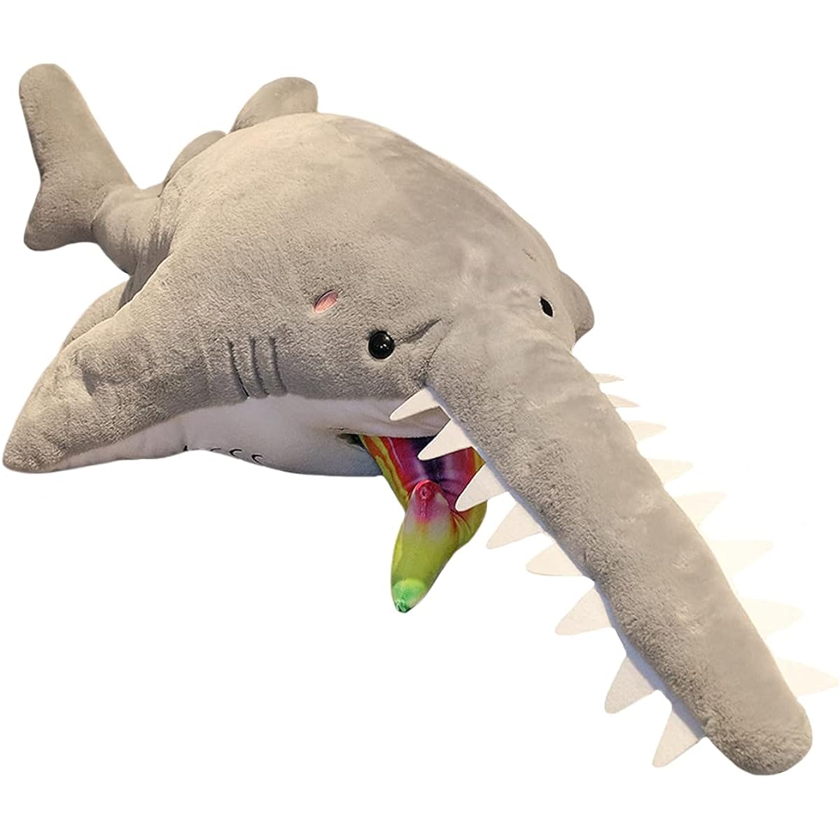 ELAINREN Large Lifelike Sawtooth Plush Giant Whale Shark Stuffed Toy Soft Great White Shark Stuffed Animal Body Pillow Living Room Sea Gift 37.4 Inches