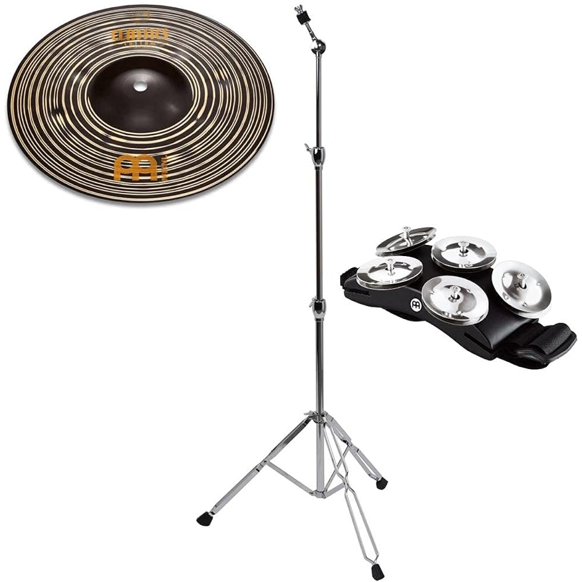 [For Cajon] MEINL CC10DAS + CS-01 + MEINL CFT5-BK Splash + Stand + Foot Tambourine Set