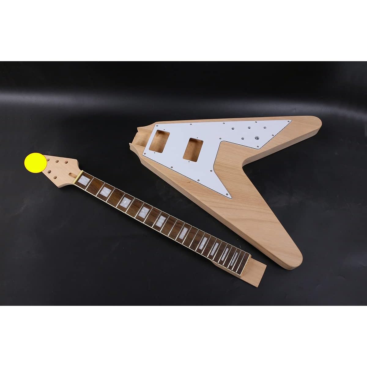 Guitar Kit Guitar Neck 22 Fret 24.75 Inch Block Inlay Set Heel DIY Guitar Body Replacement 1 Set