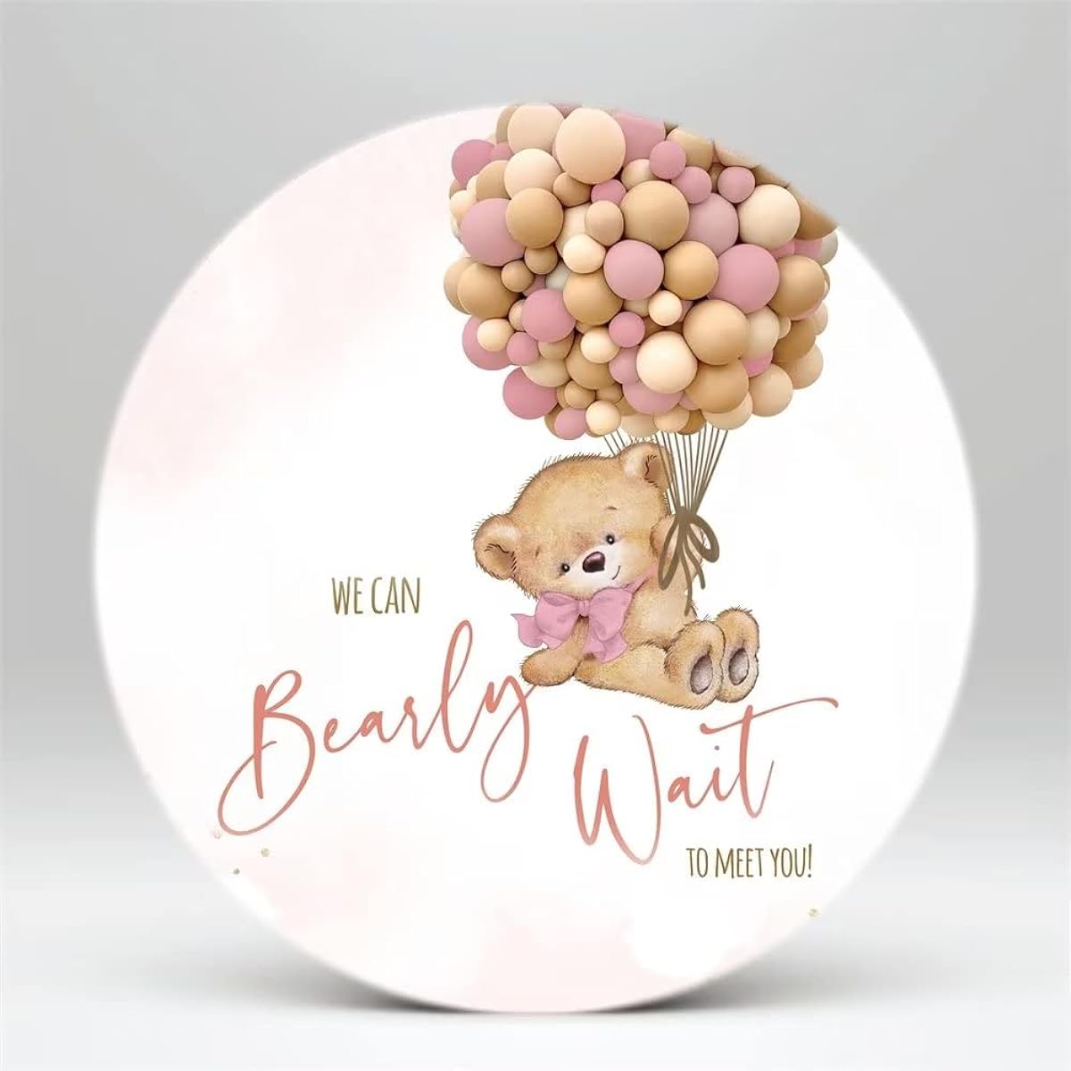 ittsmnt We Can Bearly Wait to Meet You Round Backdrop Cover Pink Girl Baby Shower Party Round Cover Background Decoration Photography Photo Booth Circle Round Banner 7ft Diameter NO76