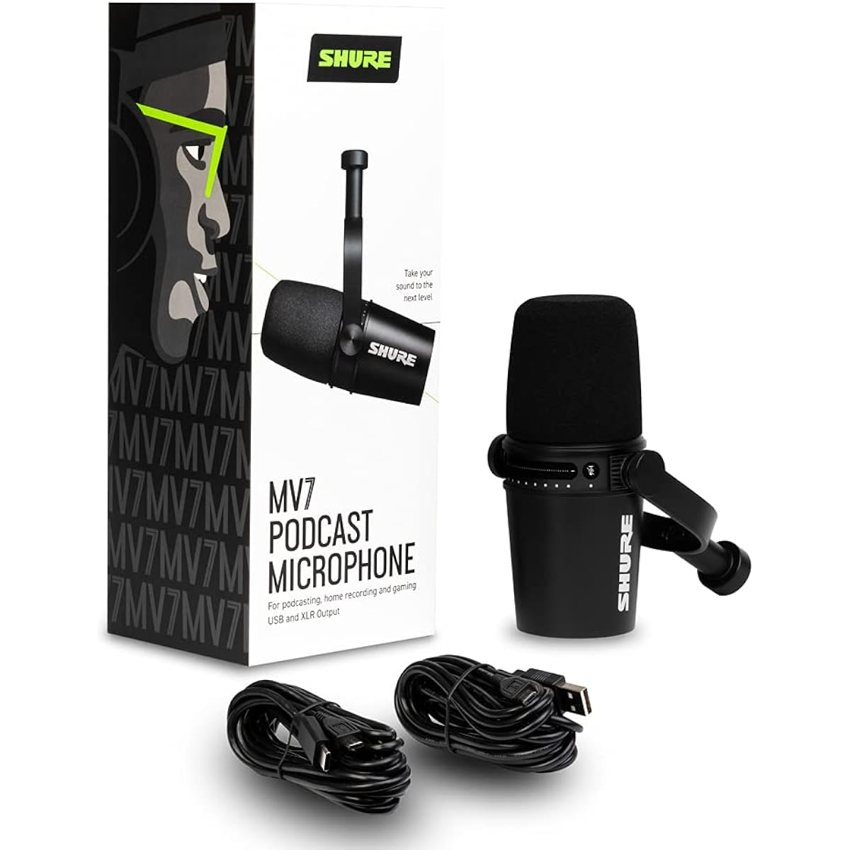 SHURE Hybrid USB/Cardioid Microphone MV7-J {2-year warranty} + Tabletop Microphone Stand Set (Black)