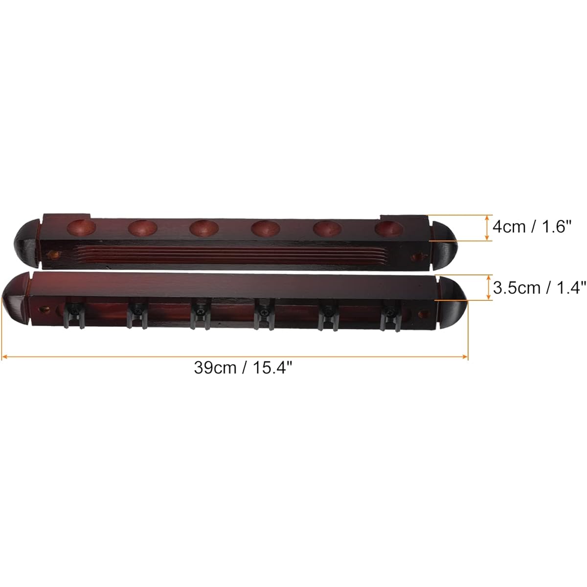 PATIKIL 6 Cue Pool Cue Rack, Wooden Billiard Stick Rack, Wall Mounted Cue Stick Holder with 6 Cue Clips, Red