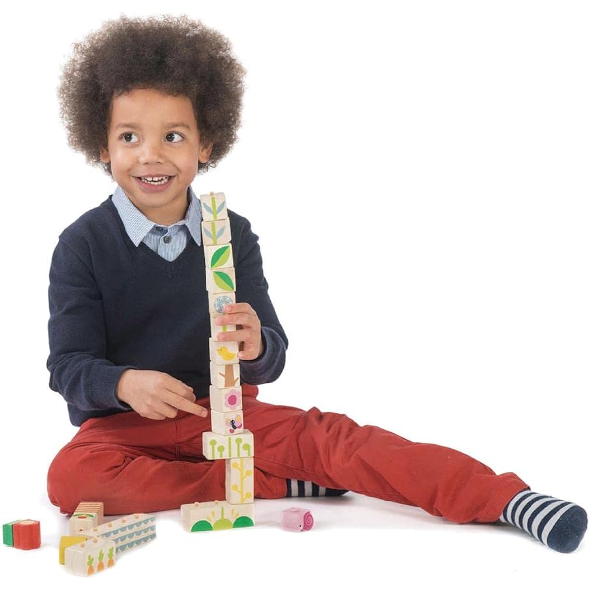Tender Leaf Toys - 24 Piece Garden Themed Push & Click Stacking Blocks - Animal and Nature Themed Graphic Developmental Toy - Develops Strategic Thinking and Fine Motor Skills - Kids 18 Months and Up