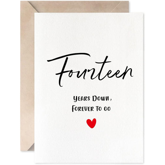 14th Anniversary Card 14th Anniversary "Four Years Down Forever To Go" Romantic Valentine's Day Wedding Card for Couples