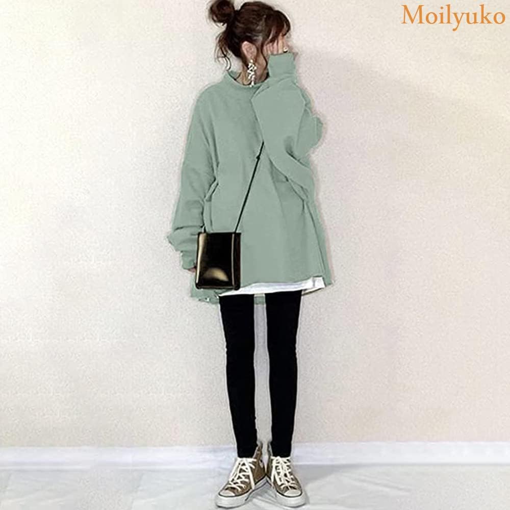 Moilyuko Women's Sweatshirt, Hoodie, Faux Layered, High Neck Top, Plain, Loose, Cute, Casual, Spring, Autumn, Winter Mo20