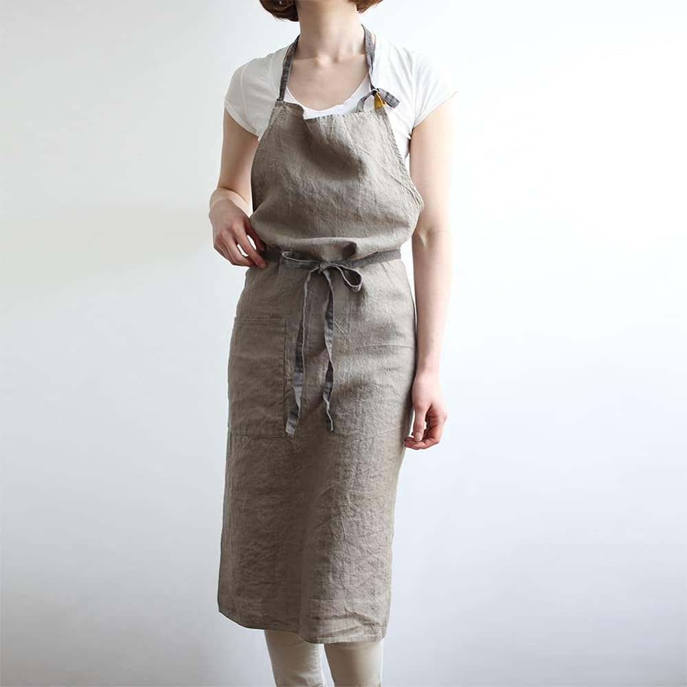 [Lino e Lina] Lino Elina Apron Full Apron Manon A224 Greige Women's Men's Kitchen Plain Linen Hemp Simple Long Length Gift Present