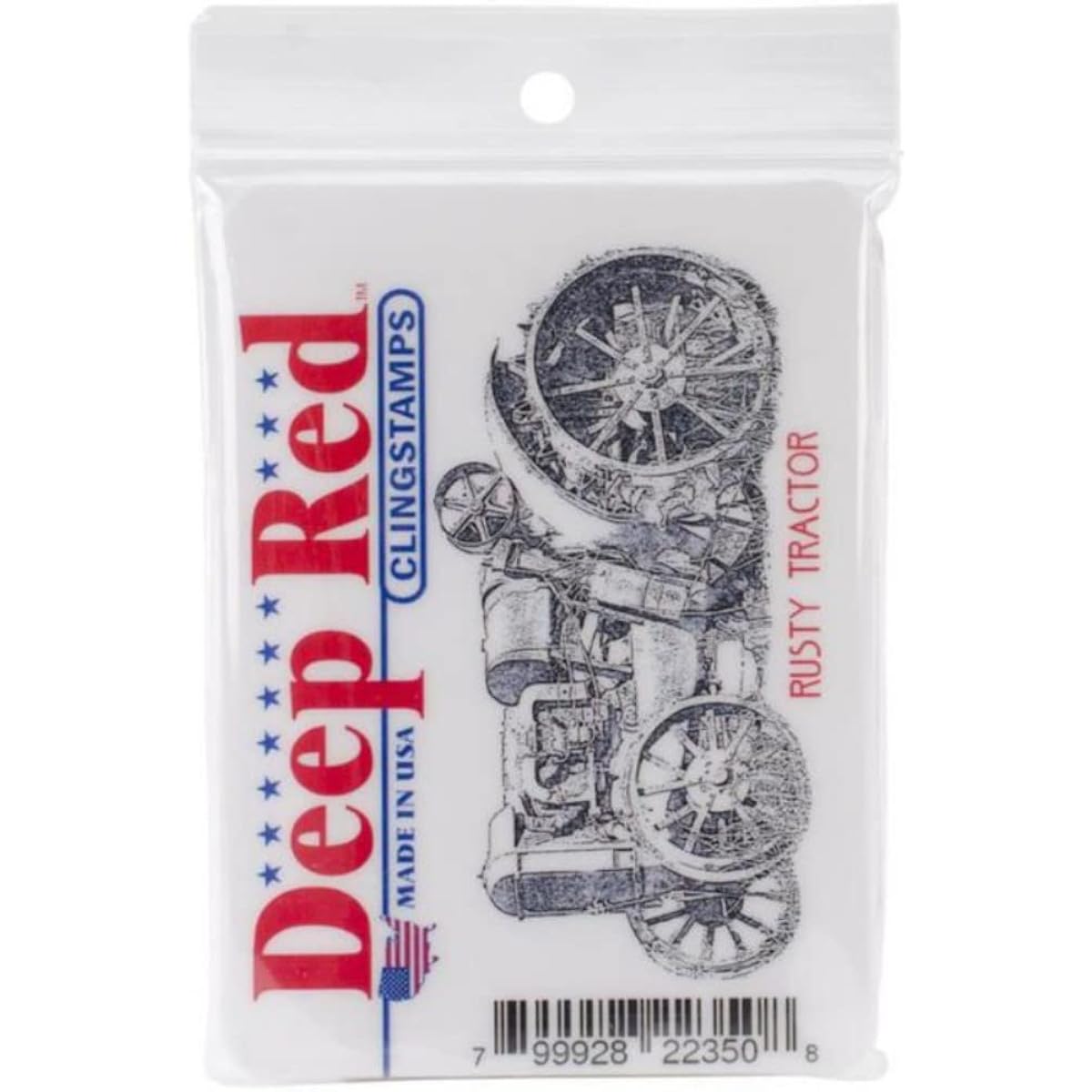deep red cling stamp rusty tractor